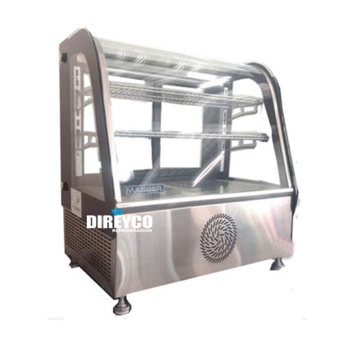Vitrina Masser VFM-45-AI Cristal Curvo Sobre Mostrador Acero Inoxidable Full Glass